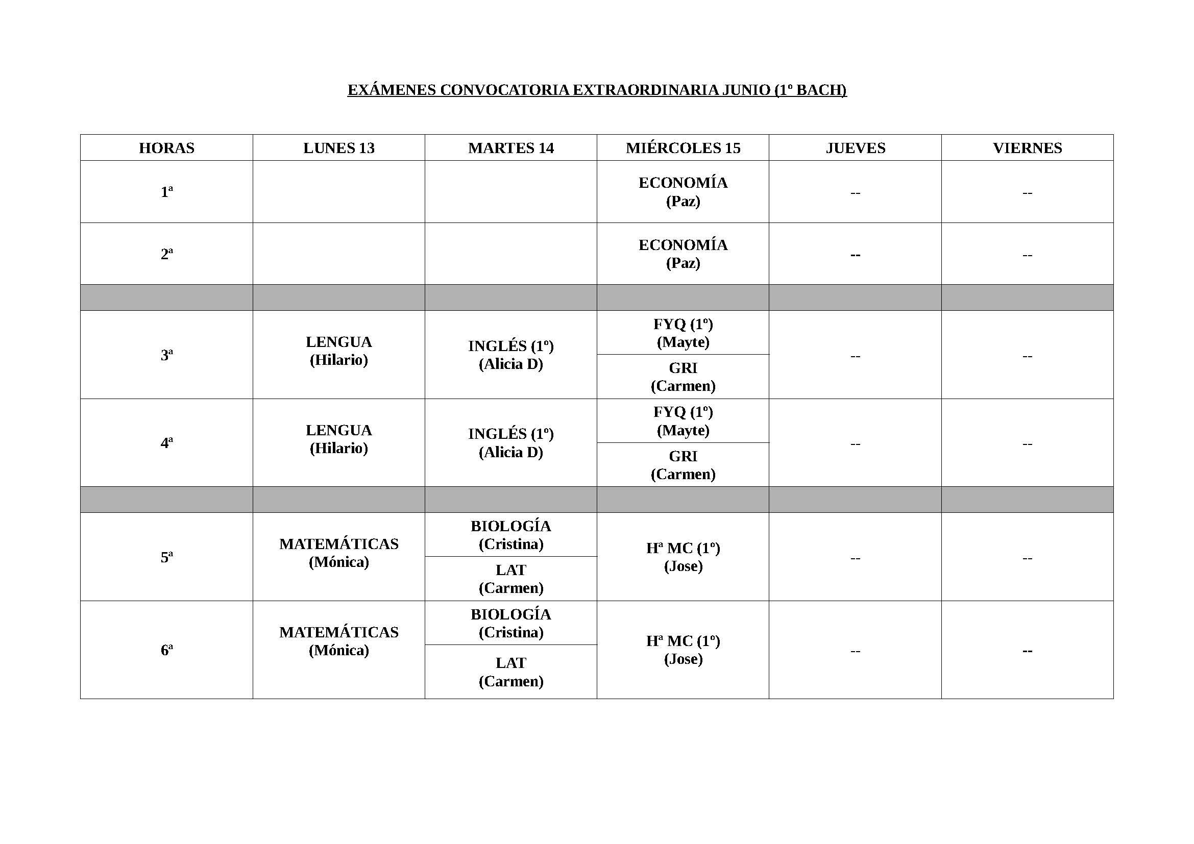 EXAMENES EXTRAORDINARIA 1 BACH